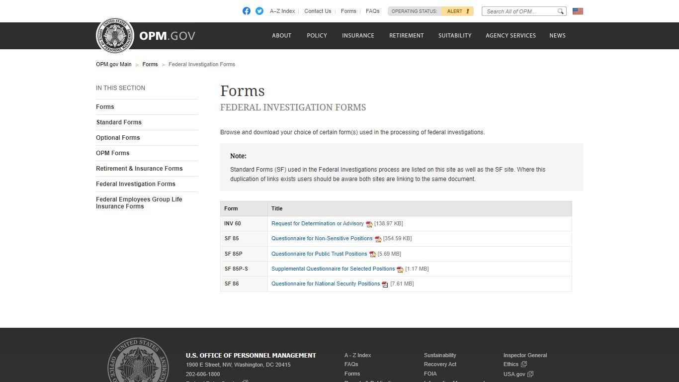 Forms Federal Investigation Forms - U.S. Office of Personnel Management